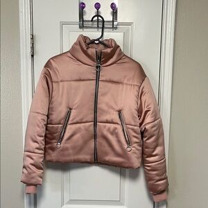 Pink Puffer Jacket with Zipper Details